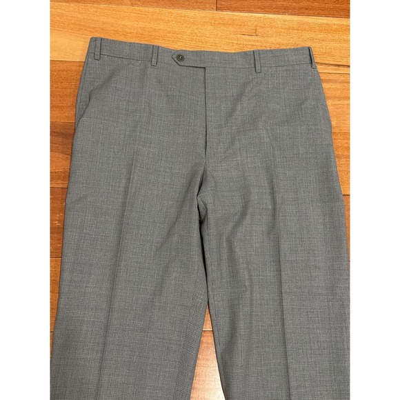 NWOT Canali Mens Gray Wool Micro Check Flat Front Pants Made in Italy Size 33 - Picture 2 of 10